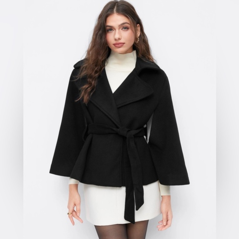 Cider WOOL-LOOK COLLAR BUTTON CLOAK SLEEVE COAT WITH BELT XL JA-6